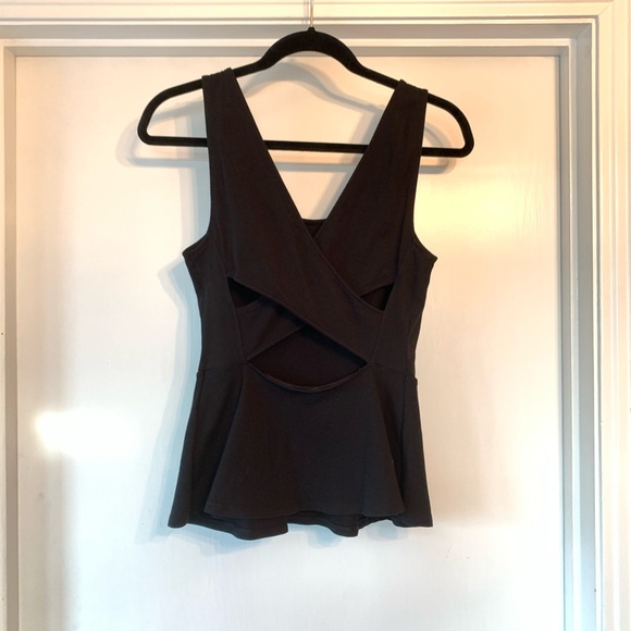 Express Black Peplum Top with Criss Cross Back - Picture 2 of 2